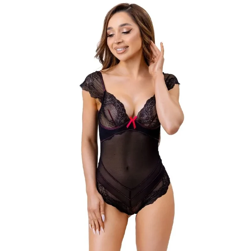 LIVCO CORSETTI FASHION - EVELYN - BODY MIT SPITZENBESATZ UND TRANSPARENZEN - SCHWARZ