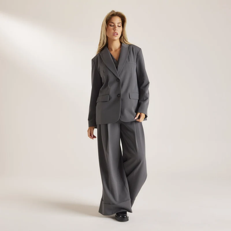 Tailored-Aufschlaghose - Anthrazit