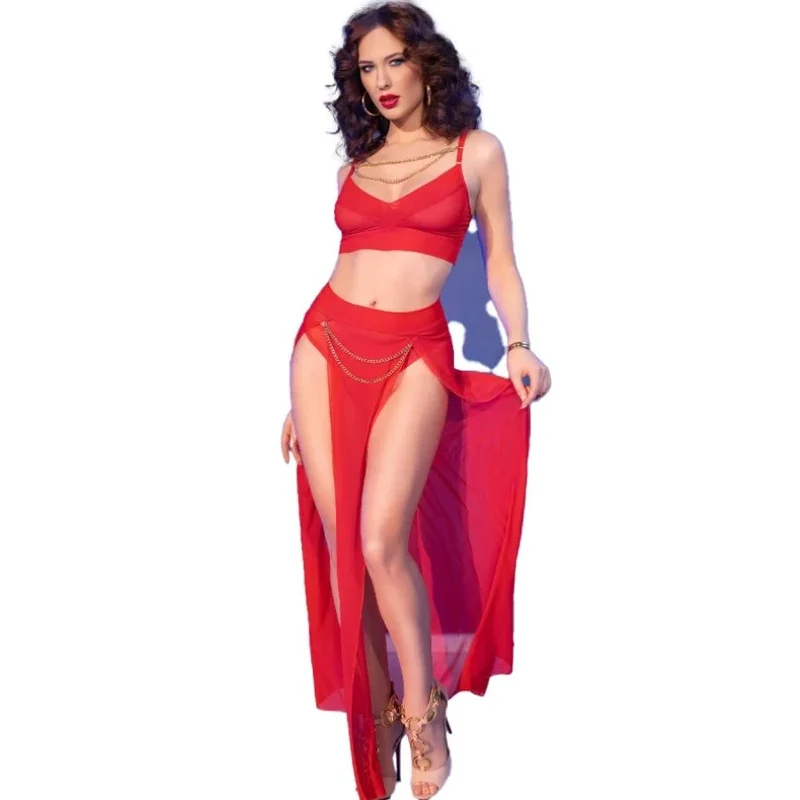 CHILIROSE - ROTES TOP UND LEGGINGS SET MIT GOLDENEN ACCESSOIRES