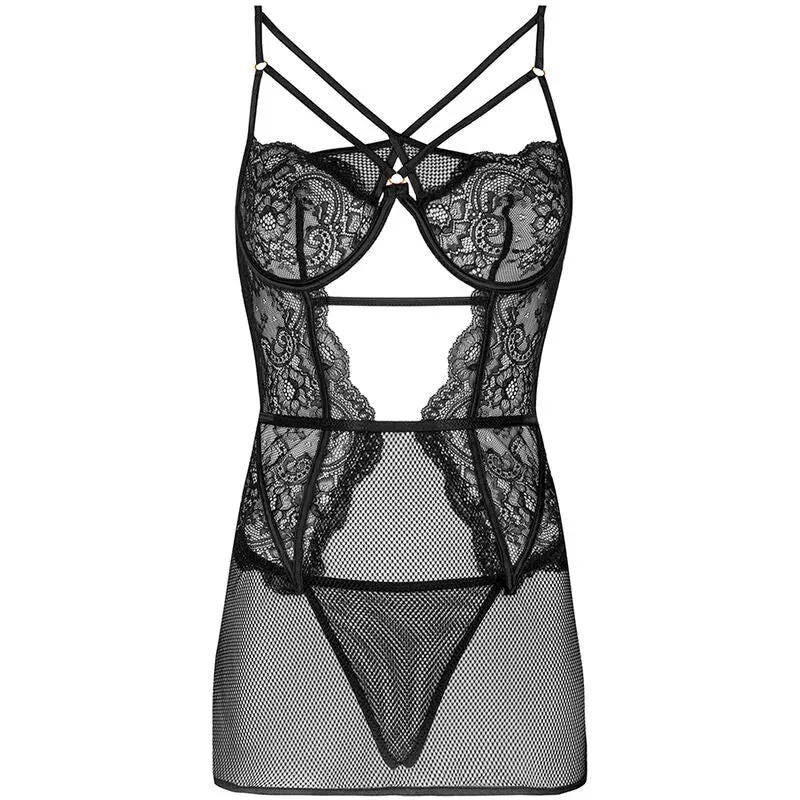 LIVCO CORSETTI FASHION - BARIRIN - NACHTHEMD + TANGA - SCHWARZ