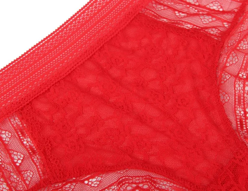 Roter 3D-Spitzenslip mit Blumenmuster – mittelhoch geschnitten mit Baumwollfutter