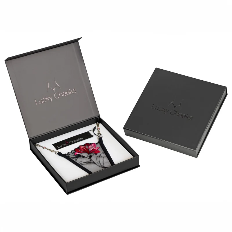 Red Flower - Mini G-String mit Schmuck - Schwarz/Rot