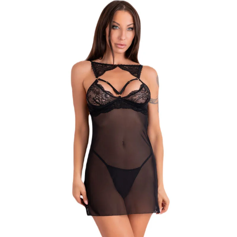 LIVCO CORSETTI FASHION - KROLINA - NACHTHEMD + TANGA - SCHWARZ