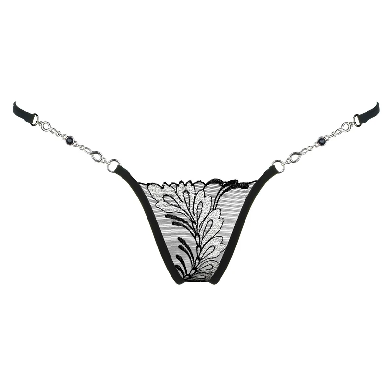 Silver Moon - Mini G-String mit Schmuck - Schwarz/Silber