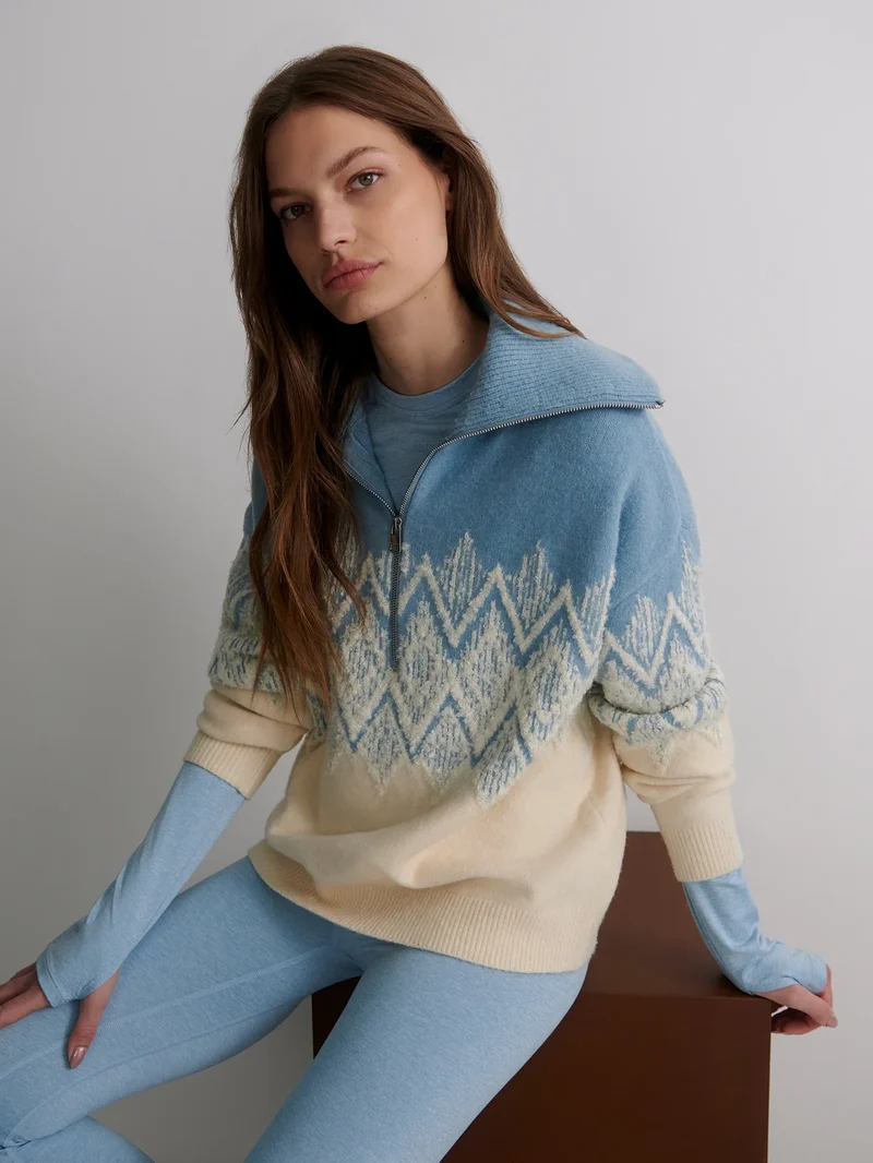 Hedda Fairisle Half Zip Blue