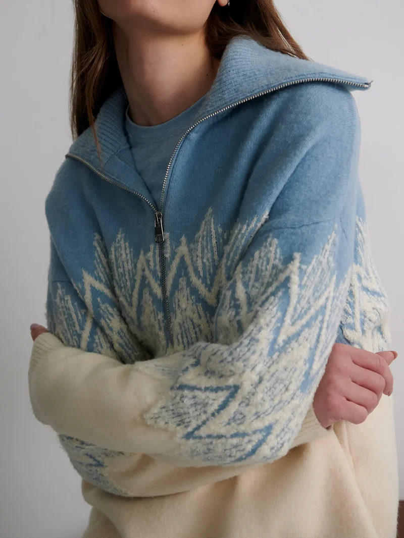 Hedda Fairisle Half Zip Blue