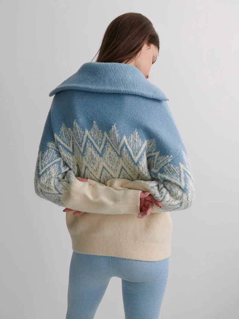 Hedda Fairisle Half Zip Blue