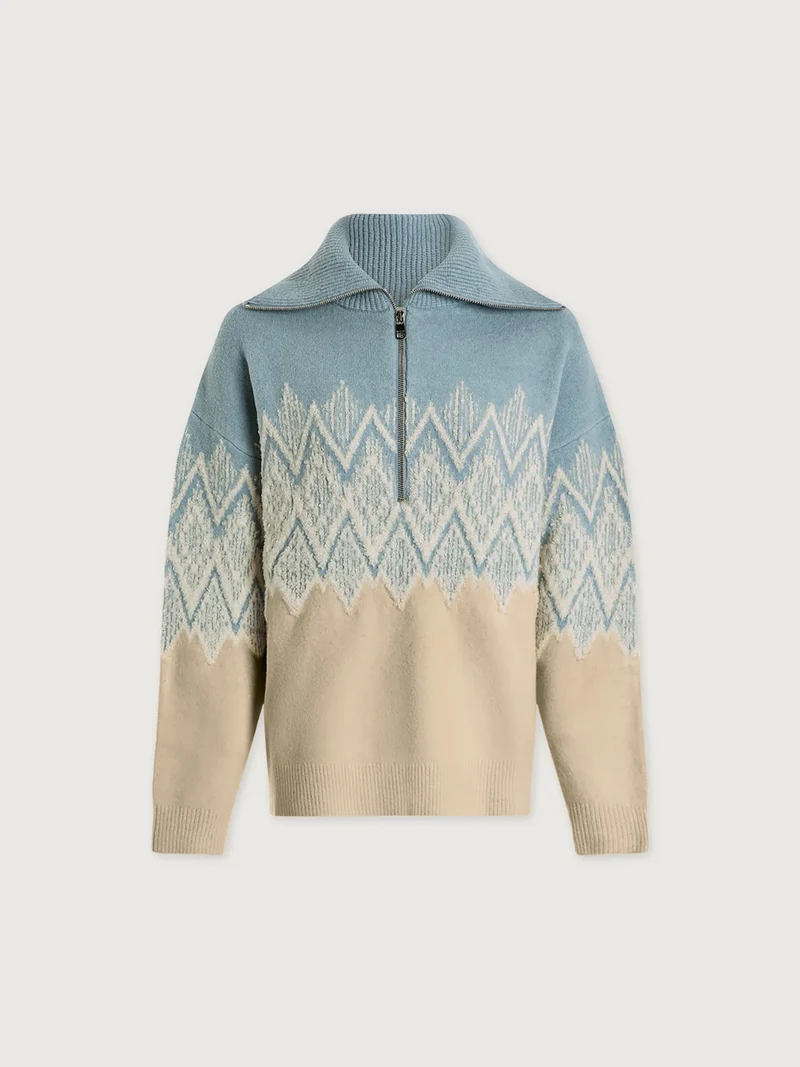 Hedda Fairisle Half Zip Blue