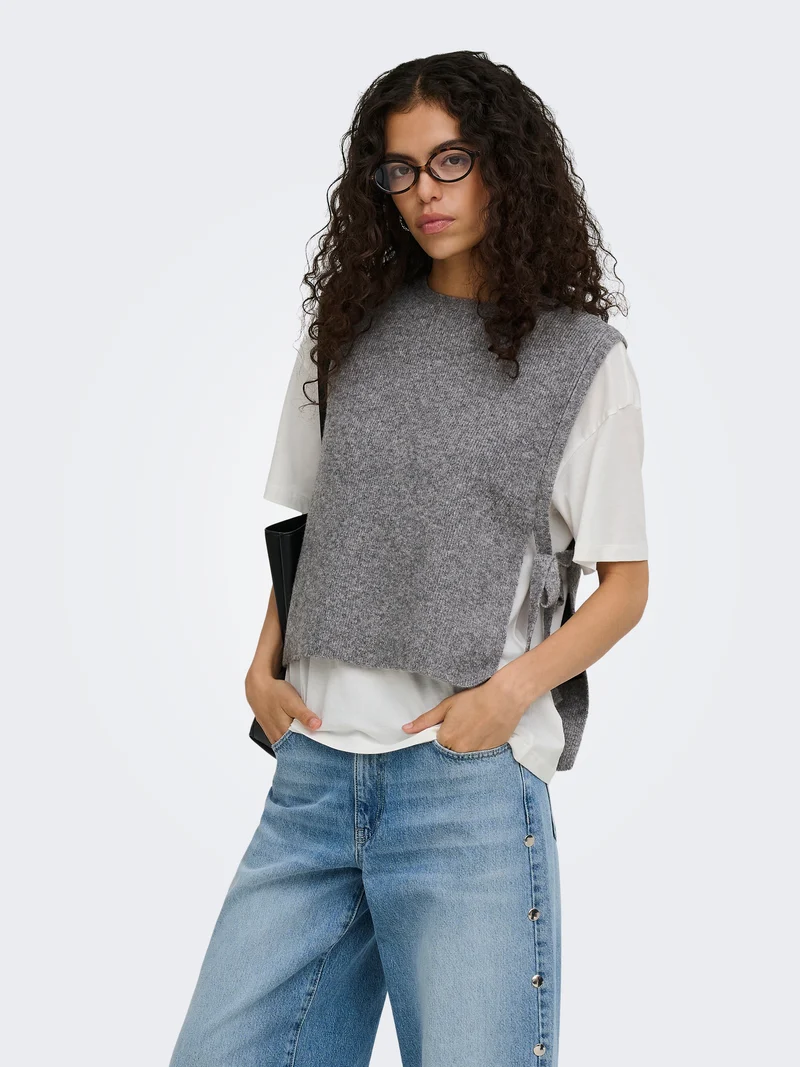 ONLBEATE O-NECK BOW VEST KNT