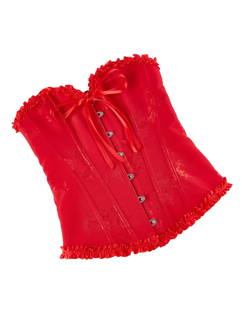 Rotes bedrucktes Korsett mit Stahlschnalle und Schnürung