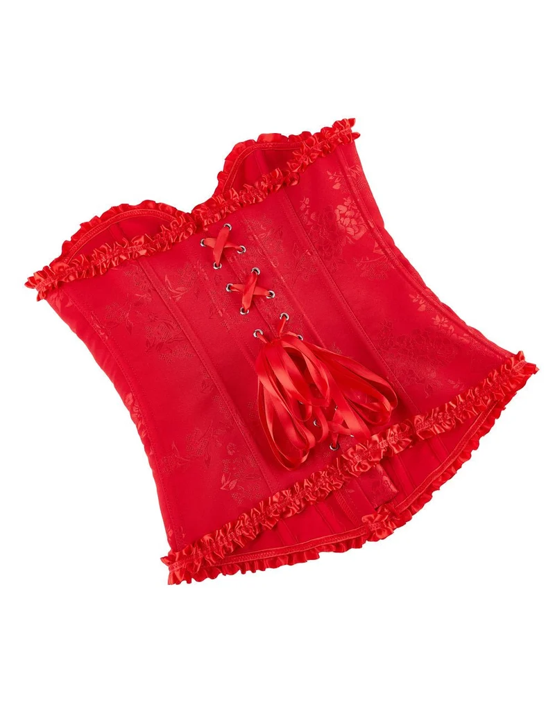Rotes bedrucktes Korsett mit Stahlschnalle und Schnürung