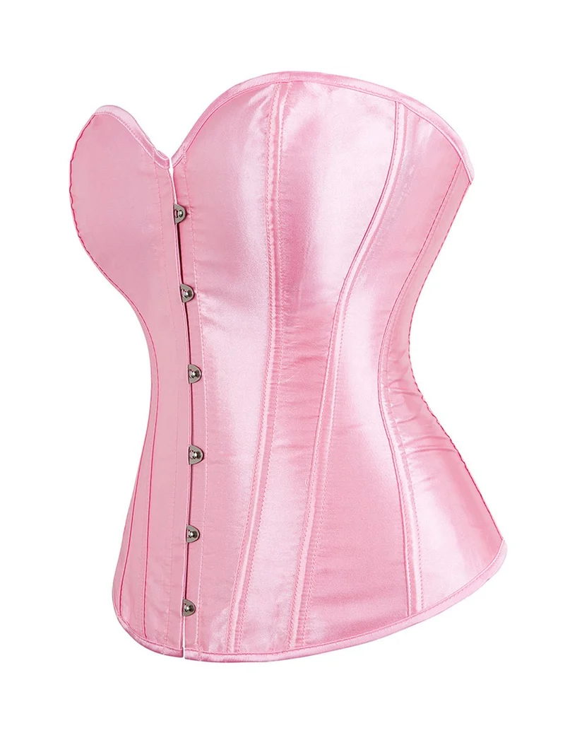 Rosa Satinkorsett mit Netzärmeln im Laternenstil und Stahlschnalle