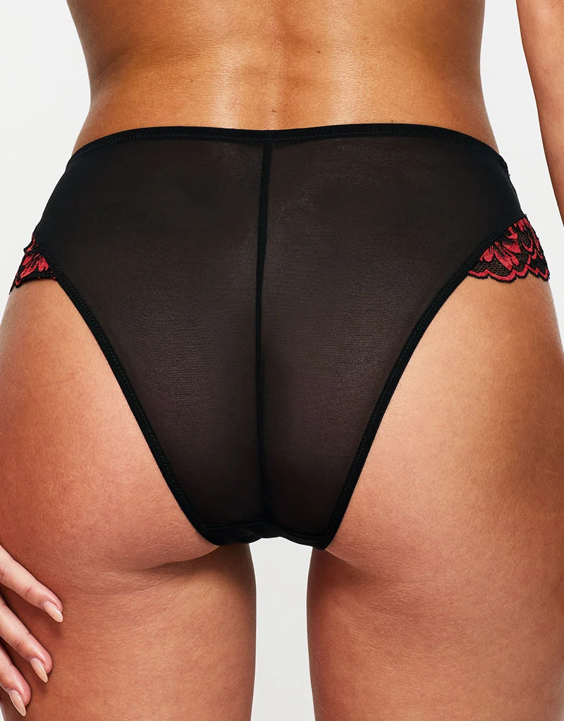 Ann Summers Sexy Lace High Waist Brazilian Brief Black/Red