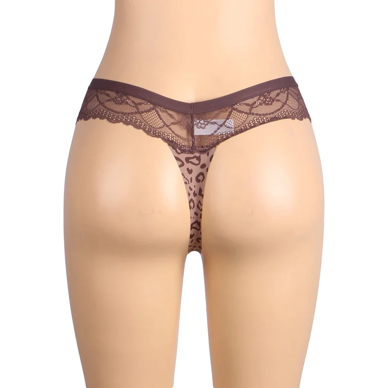 Nahtloser Stringtanga mit Leopardenmuster aus Eisseide – Elastischer Spitzenbund