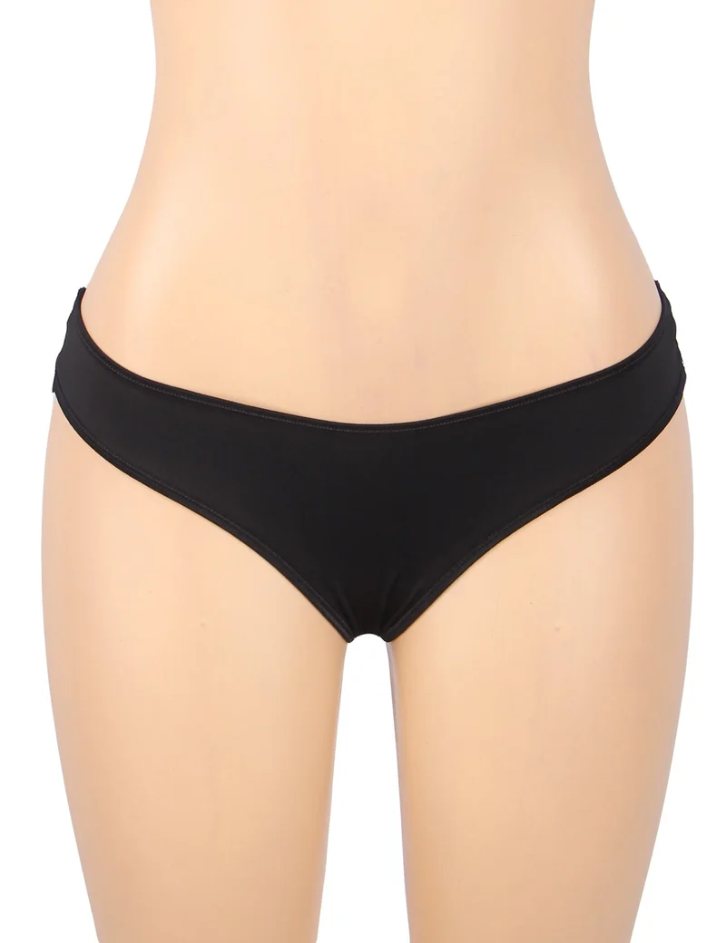 Schwarzer Milchseiden-Slip – Spitze und Cut-Out-Rücken mit Baumwollfutter