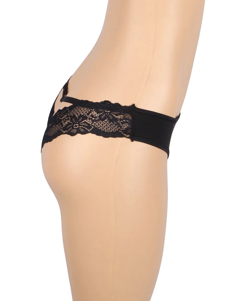 Schwarzer Milchseiden-Slip – Spitze und Cut-Out-Rücken mit Baumwollfutter
