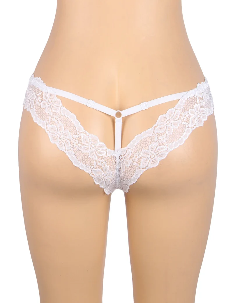 Weißer Milchseiden-Slip – Spitze und Cut-Out-Rücken mit Baumwollfutter
