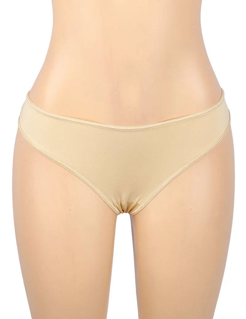 Beigefarbener Milchseiden-Slip – Spitze und Cut-Out-Rücken mit Baumwollfutter