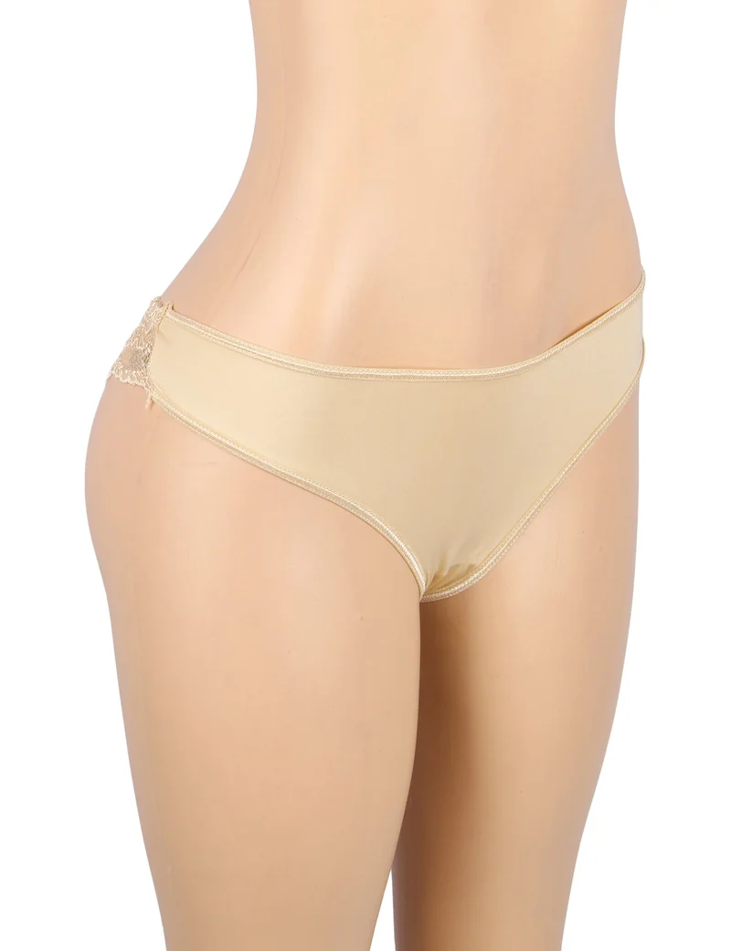 Beigefarbener Milchseiden-Slip – Spitze und Cut-Out-Rücken mit Baumwollfutter