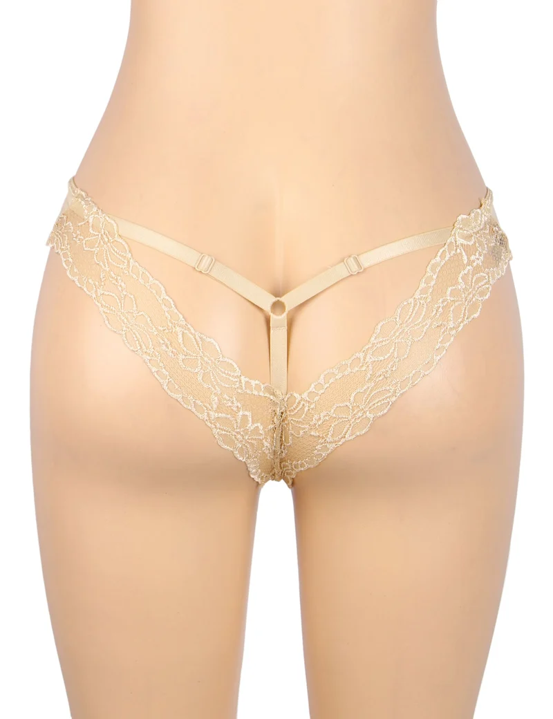 Beigefarbener Milchseiden-Slip – Spitze und Cut-Out-Rücken mit Baumwollfutter