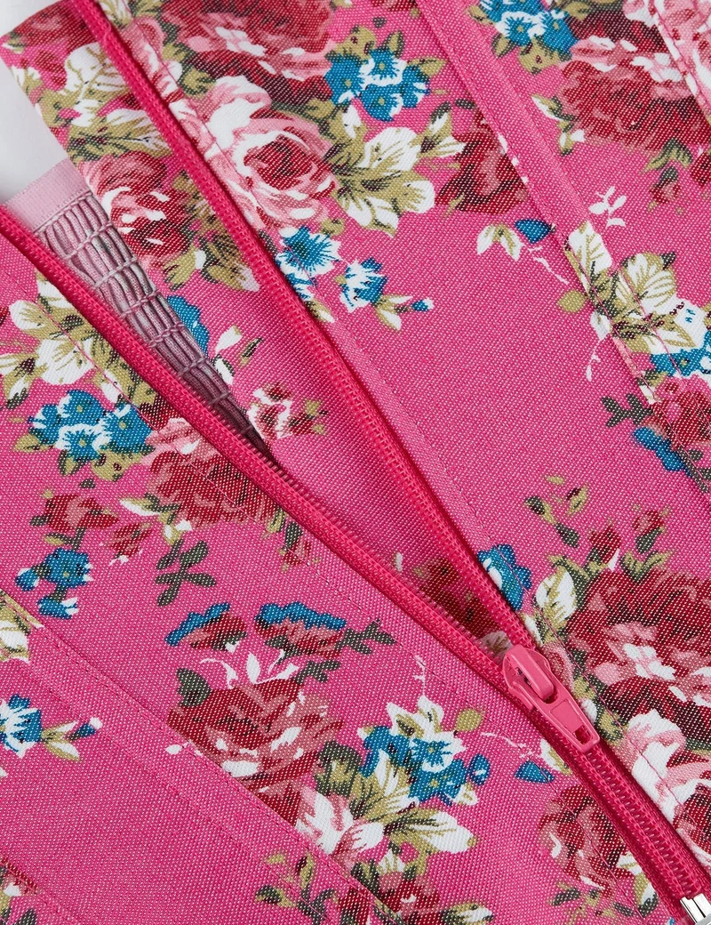 Rosa bedrucktes Korsett mit Puffärmeln und Herzbustier