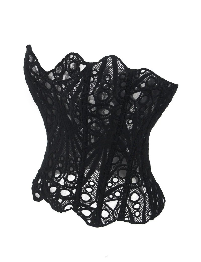 Schwarzes, hohles Schnürkorsett mit 14 Stahlstäben