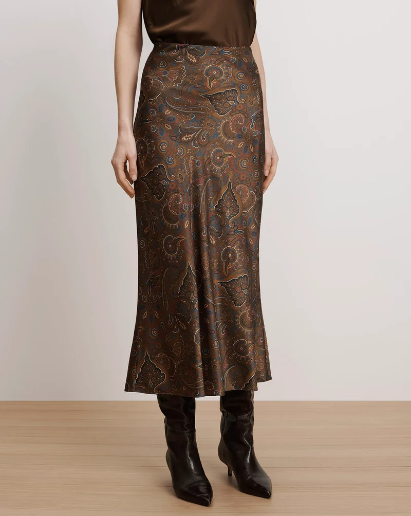 Clover Stretch Silk Midi Skirt