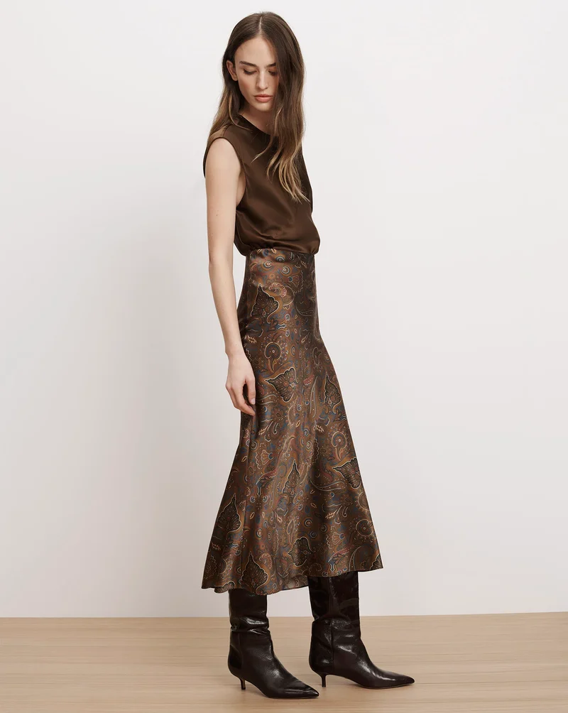 Clover Stretch Silk Midi Skirt