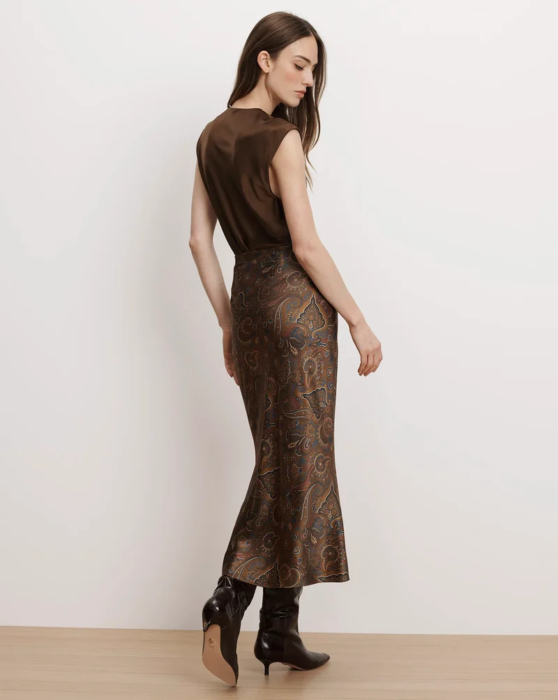 Clover Stretch Silk Midi Skirt