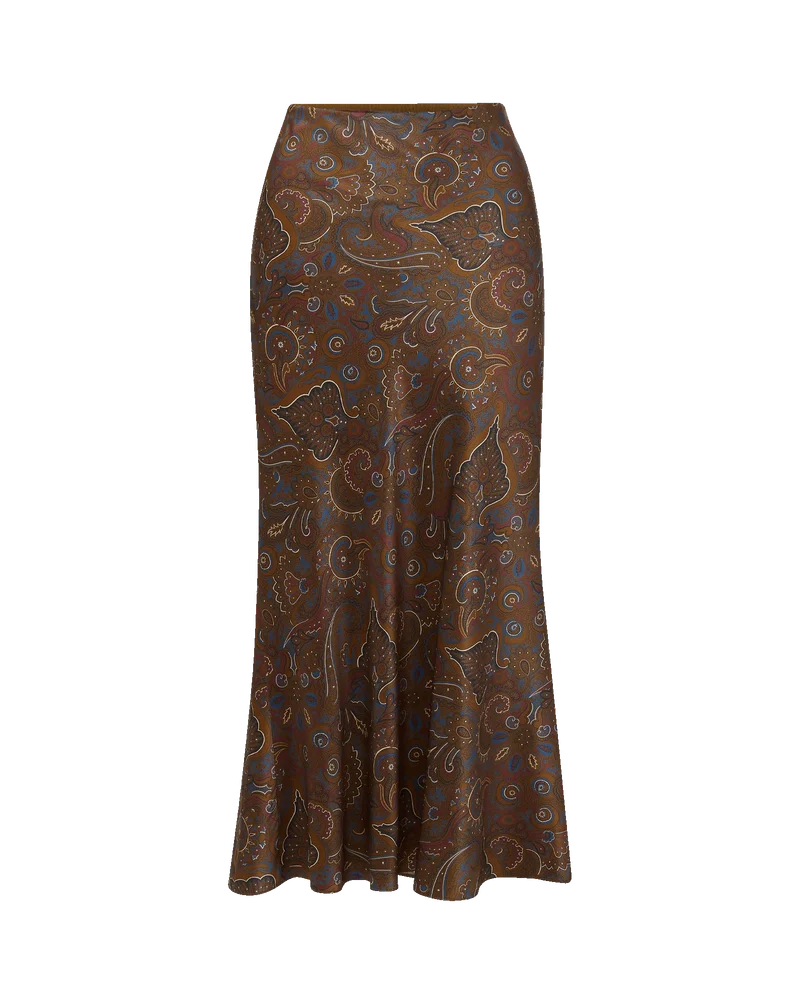 Clover Stretch Silk Midi Skirt