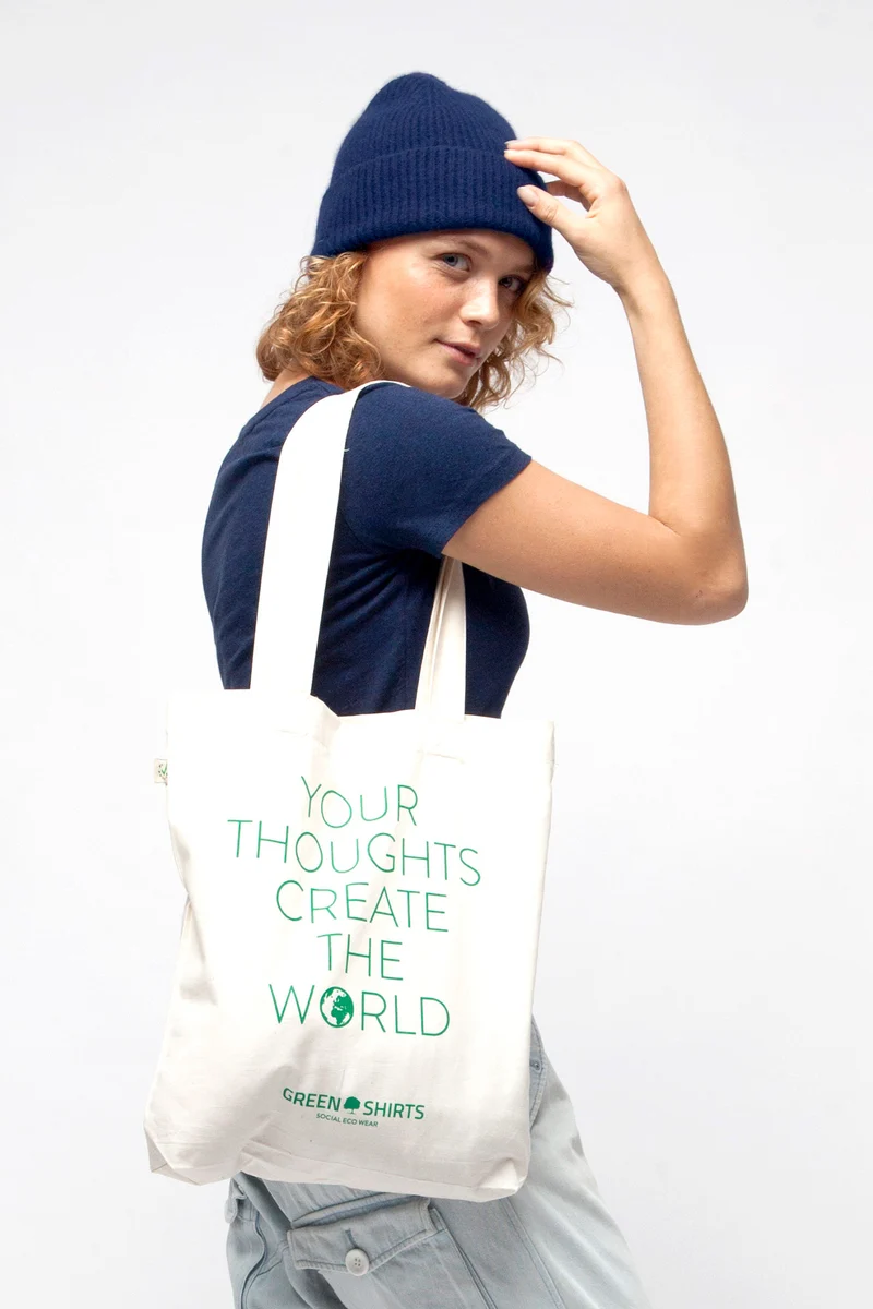 Bio Baumwoll Tasche mit lange Henkel bedruckt
