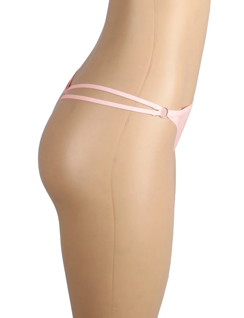 Nahtloser String aus rosa Eisseide – Metallischer Herzverschluss & Zierstreifen