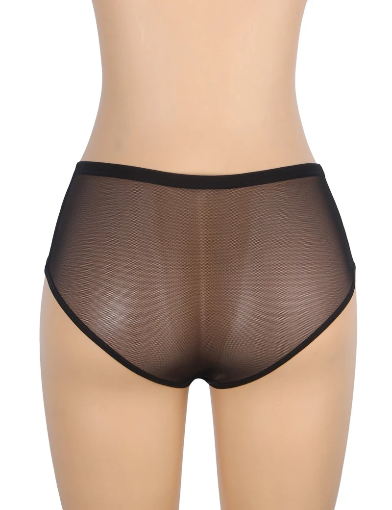 Schwarzer Slip aus PU-Leder – Mesh, Metallnieten & Baumwollzwickel