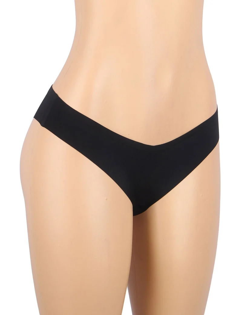 Schwarzes, nahtloses Triangel-Slip – V-förmiger Bund, Nylon-Bademodenstoff & verstellbarer Beinabschluss