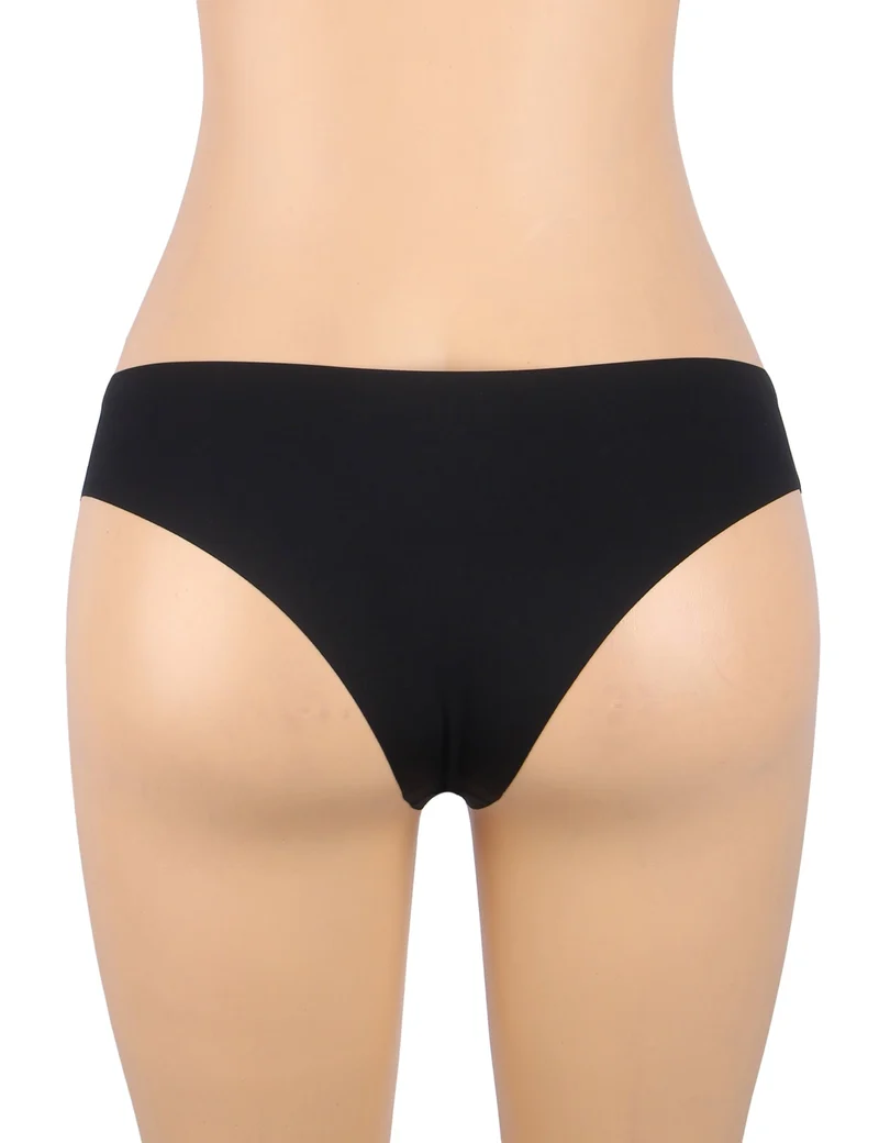 Schwarzes, nahtloses Triangel-Slip – V-förmiger Bund, Nylon-Bademodenstoff & verstellbarer Beinabschluss