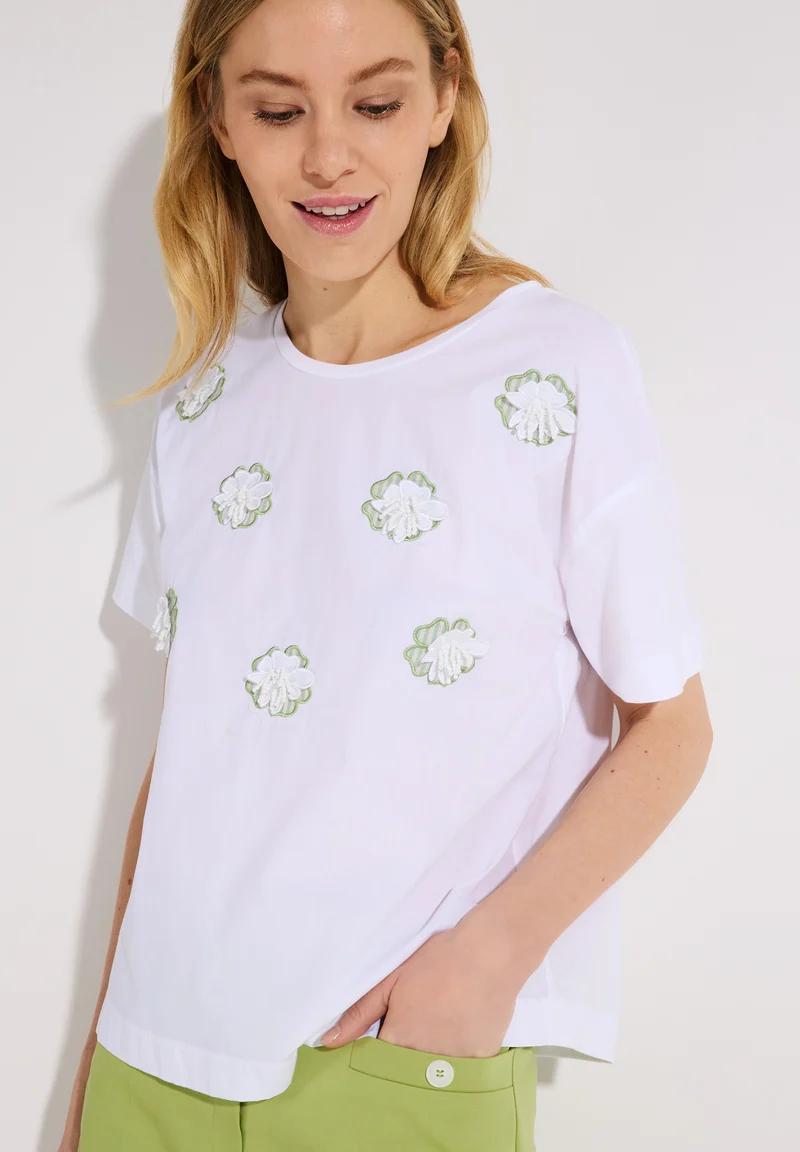 T-Shirt mit Blüten-Applikation