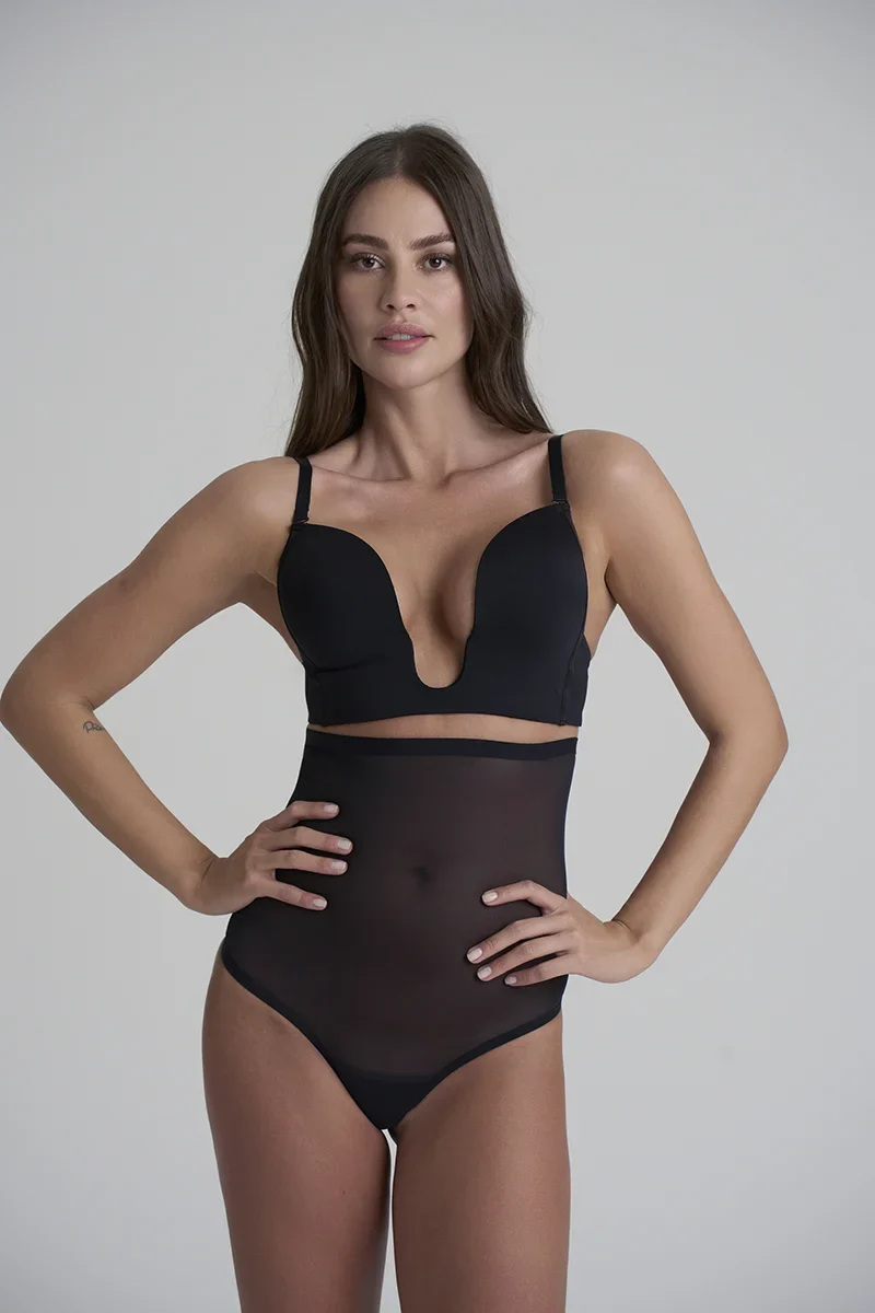 ByeBra – Formgebender Tüll-Shapewear-Tanga mit mittlerem Halt, hochtailliert, schwarz