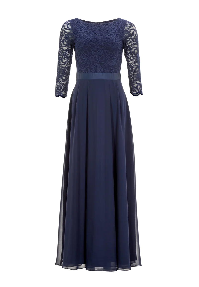 Abendkleid aus Spitze und Chiffon mit ¾ Arm