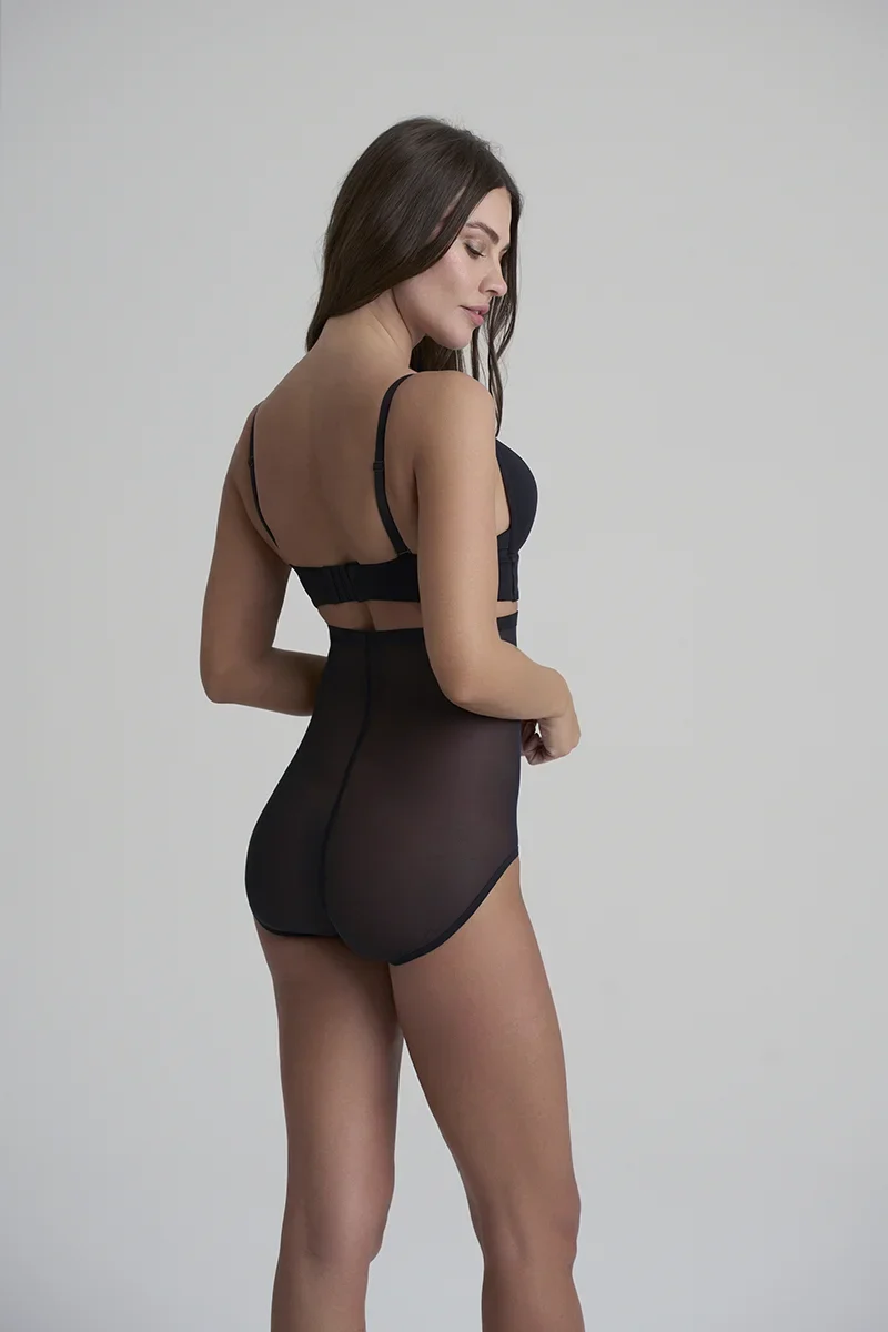 ByeBra – Formgebender Tüll-Shapewear-Slip mit mittlerem Halt und hohem Bund, Schwarz