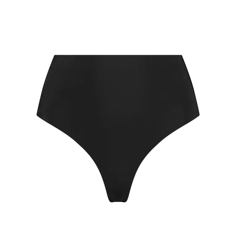 ByeBra – Unsichtbare Shapewear mit leichter Stützwirkung, unsichtbarer String-Tanga mit mittelhohem Bund, Schwarz