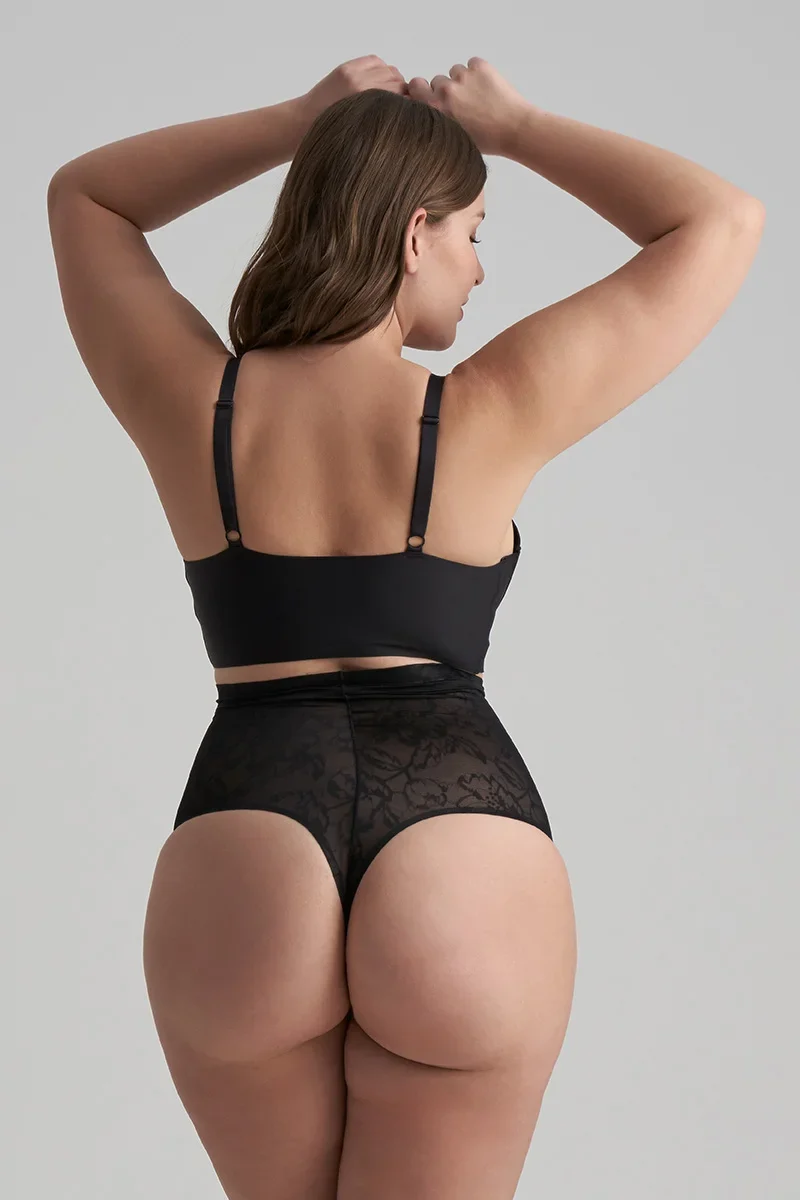 ByeBra – Schwarze Shapewear mit Spitze, hochtaillierter Spitzen-Shapewear-Tanga