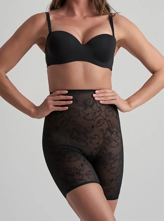 ByeBra – Spitzen-Shapewear, hochtaillierte, formende Shorts aus Spitze, Schwarz