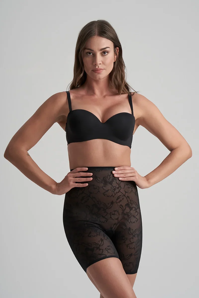 ByeBra – Spitzen-Shapewear, hochtaillierte, formende Shorts aus Spitze, Schwarz