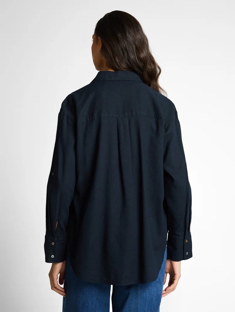 Oversize Hemdbluse mit Leinenanteil