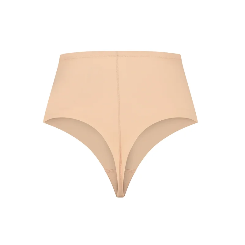 ByeBra – Formgebende Unterwäsche (Starker Halt) Formgebender String-Tanga mit mittelhoher Taille, Beige
