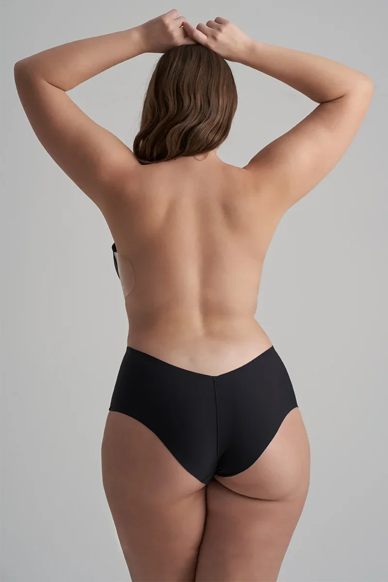 ByeBra – Shapewear mit tiefem Rückenausschnitt (leichte Stütze), schwarzer Slip mit tiefem Rückenausschnitt und mittelhohem Bund