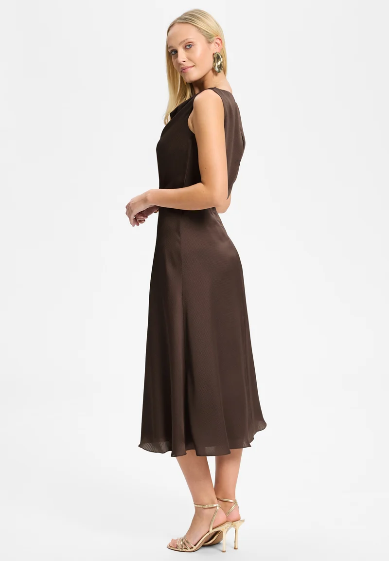 Cocktailkleid aus Satin mit Wasserfall Ausschnitt