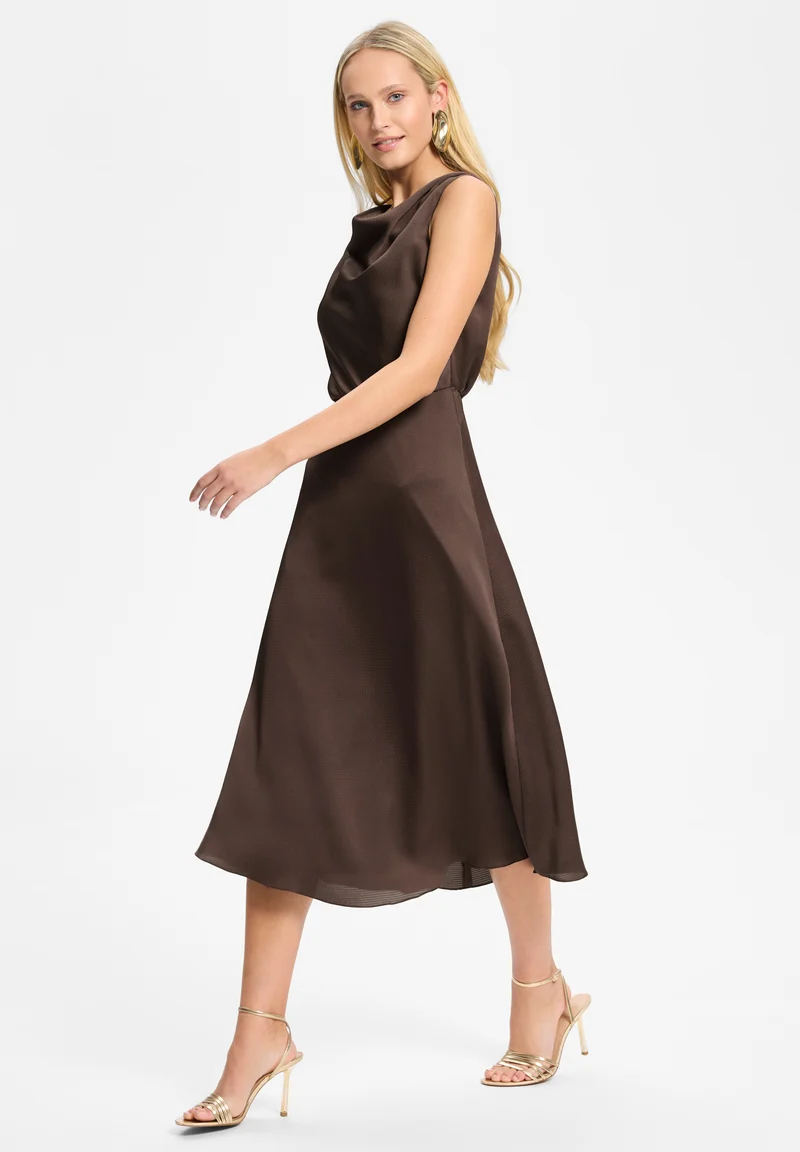 Cocktailkleid aus Satin mit Wasserfall Ausschnitt