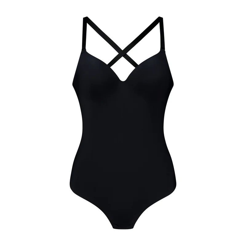 ByeBra – Shapewear mit tiefem Rückenausschnitt (leichte Stütze), Body mit tiefem Rückenausschnitt, String, Schwarz