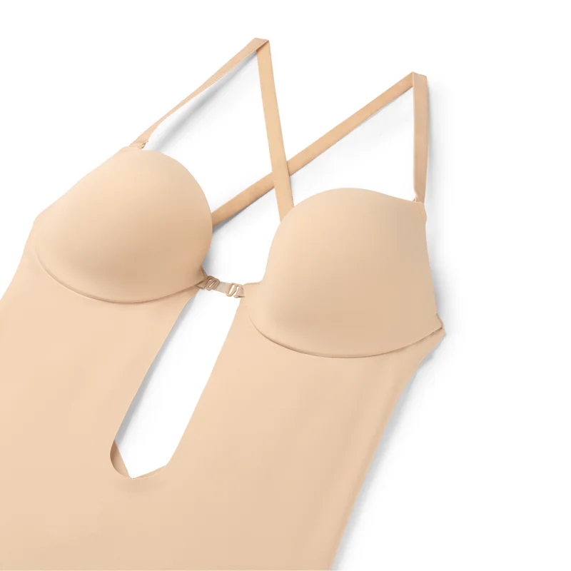 ByeBra – Shapewear mit tiefem Rückenausschnitt (leichte Stütze), sinnlicher Body mit tiefem Rückenausschnitt, Beige